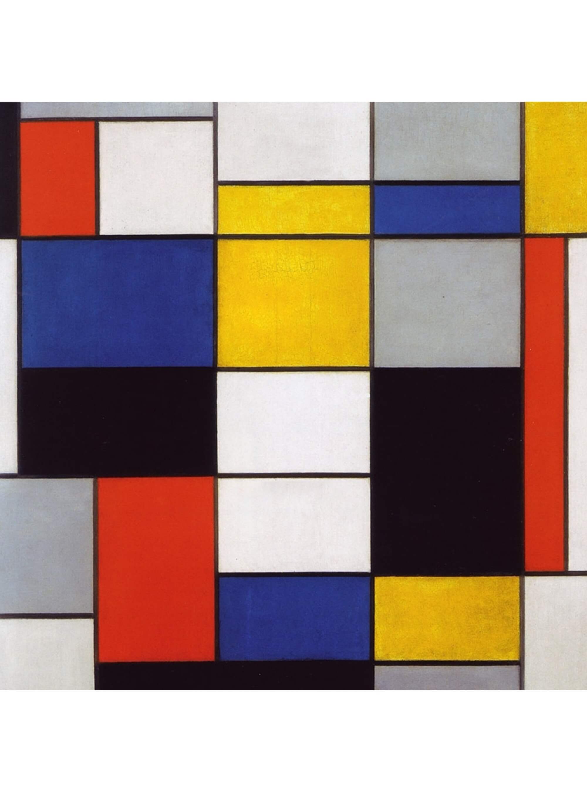 Compositie A' van Piet Mondriaan, de inspiratie voor deze sokken.