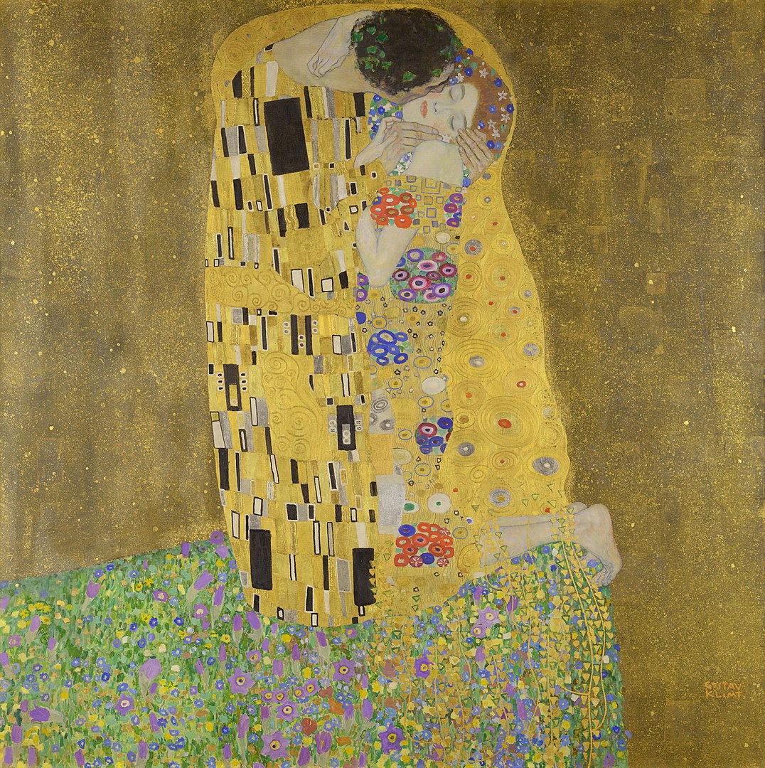 De Kus' schilderij van Gustav Klimt, inspiratie voor de levendige sokken van Kunstsokken.